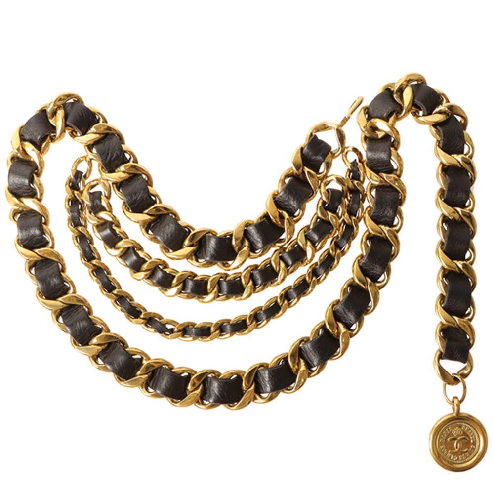 CHANEL 1994 Made Cc Mark Coin Charm Chain Belt Black